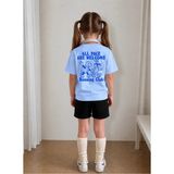 Lorvex Çocuk Şortlu Takım Kız (Şort-T-Shirt) Baskılı Yazlık Spor Kombin Rahat Kalıp Takım - 5 - 6 Yaş - 04G-Mavi