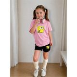 Lorvex Çocuk Şortlu Takım Kız (Şort-T-Shirt) Baskılı Yazlık Spor Kombin Rahat Kalıp Takım - 5 - 6 Yaş - 0P - Pembe