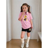 Lorvex Çocuk Şortlu Takım Kız (Şort-T-Shirt) Baskılı Yazlık Spor Kombin Rahat Kalıp Takım - 7 - 8 Yaş - 0P - Pembe