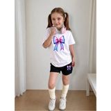 Lorvex Çocuk Şortlu Takım Kız (Şort-T-Shirt) Baskılı Yazlık Spor Kombin Rahat Kalıp Takım - 9 - 10 Yaş - 001-Beyaz