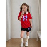 Lorvex Çocuk Şortlu Takım Kız (Şort-T-Shirt) Baskılı Yazlık Spor Kombin Rahat Kalıp Takım - 9 - 10 Yaş - 06R-Kırmızı
