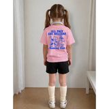 Lorvex Çocuk Şortlu Takım Kız (Şort-T-Shirt) Baskılı Yazlık Spor Kombin Rahat Kalıp Takım - 9 - 10 Yaş - 0P - Pembe