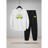 Lorvex Çocuk Sweatshirt-Eşofman Takım Bisiklet Yaka Kaykay Güneş Baskılı 3 Iplik Şardonlu - 11 - 12 Yaş - 001-Beyaz