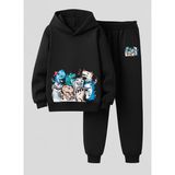 Lorvex Çocuk Sweatshirt-Eşofman Takım Kapüşonlu Tatlı Dinazorlar Baskılı 3 Iplik Şardonlu - 5 - 6 Yaş - 5-Siyah