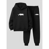 Lorvex Çocuk Sweatshirt-Eşofman Takım (Kapüşonlu) Yürüyen Puma Baskılı 3 Iplik Şardonlu - 5 - 6 Yaş - 5-Siyah