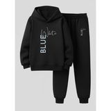 Lorvex Çocuk Sweatshirt-Eşofman Takım Unısex (Kapüşonlu) Blue White Baskılı 3 Iplik Şardonlu - 9 - 10 Yaş - 5-Siyah