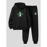 Lorvex Çocuk Sweatshirt-Eşofman Takım Unısex (Kapüşonlu) Kaslı Dinazor Baskılı 3 Iplik Şardonlu - 5 - 6 Yaş - 5-Siyah