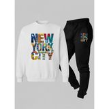 Lorvex Çocuk Takım (Sweatshirt-Eşofman) Bisiklet Yaka New York City Baskılı 3 Iplik Şardonlu - 5 - 6 Yaş - 001-Beyaz