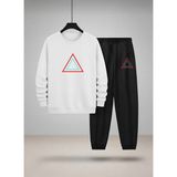 Lorvex Çocuk Takım (Sweatshirt-Eşofman) Unısex Bisiklet Yaka Renkli Üçgen Baskılı 3 Iplik Şardonlu - 11 - 12 Yaş - 001-Beyaz