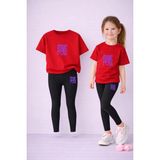 Lorvex Çocuk Takım Tayt Seti Kız T-Shirt ve Esnek Tayt %100 Pamuk Powerful Baskı – Günlük Rahat Spor Kombin - 11 - 12 Yaş - 06R-Kırmızı