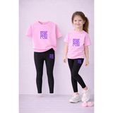 Lorvex Çocuk Takım Tayt Seti Kız T-Shirt ve Esnek Tayt %100 Pamuk Powerful Baskı – Günlük Rahat Spor Kombin - 13 - 14 Yaş - 0P - Pembe