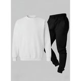 Lorvex Çocuk Takım Unısex (Sweatshirt-Eşofman) Baskısız Düz Bisiklet Yaka 3 Iplik Şardonlu - 9 - 10 Yaş - 001-Beyaz