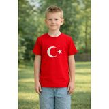 Lorvex Çocuk Tişört Unisex %100 Pamuklu Türk Bayrağı Baskılı T-Shirt - 24-Kırmızı - 7 - 8 Yaş