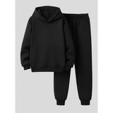 Lorvex Çocuk Unısex Sweatshirt-Eşofman Takım Kapüşonlu Baskısız 3 Iplik Şardonlu - 7 - 8 Yaş - 5-Siyah