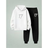 Lorvex Çocuk Unısex Sweatshirt-Eşofman Takım (Kapüşonlu) On Yedi Baskılı 3 Iplik Şardonlu - 13 - 14 Yaş - 001-Beyaz