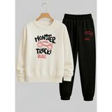 Lorvex Erkek Çocuk Beyaz Sweatshirt-Eşofman Takım Bisiklet Yaka Monster Truck Rule Baskılı 3 Iplik Şardonlu - 5 - 6 Yaş - 001-Beyaz