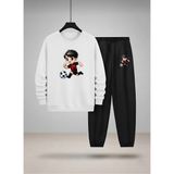 Lorvex Erkek Çocuk Bisiklet Yaka Sweatshirt ve Eşofman Takım Anime Futbol Baskılı 3 Iplik Şardonlu - 7 - 8 Yaş - 001-Beyaz