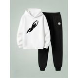 Lorvex Erkek Çocuk Kapüşonlu Takım Zıplayan Kaleci Baskılı 3 Iplik Şardonlu Sweatshirt-Eşofman Takım - 11 - 12 Yaş - 001-Beyaz