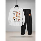 Lorvex Erkek Çocuk Sweatshirt-Eşofman Takım Bisiklet Yaka Basket Sticker Baskılı 3 Iplik Şardonlu - 11 - 12 Yaş - 001-Beyaz