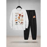 Lorvex Erkek Çocuk Sweatshirt-Eşofman Takım Bisiklet Yaka Basket Sticker Baskılı 3 Iplik Şardonlu - 9 - 10 Yaş - 001-Beyaz