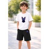 Lorvex Erkek-Kız Çocuk Tişört Şort Takım %100 Pamuk Yazlık Rahat Kalıp Baskılı T-Shirt Çocuk Kombin - 11 - 12 Yaş - 001-Beyaz