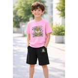 Lorvex Erkek-Kız Çocuk Tişört Şort Takım %100 Pamuk Yazlık Rahat Kalıp Baskılı T-Shirt Çocuk Kombin - 13 - 14 Yaş - 0P - Pembe