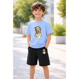 Lorvex Erkek-Kız Çocuk Tişört Şort Takım %100 Pamuk Yazlık Rahat Kalıp Baskılı T-Shirt Çocuk Kombin - 5 - 6 Yaş - 04G-Mavi