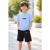 Lorvex Erkek-Kız Çocuk Tişört Şort Takım %100 Pamuk Yazlık Rahat Kalıp Baskılı T-Shirt Çocuk Kombin - 7 - 8 Yaş - 04G-Mavi