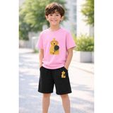 Lorvex Erkek-Kız Çocuk Tişört Şort Takım %100 Pamuk Yazlık Rahat Kalıp Baskılı T-Shirt Çocuk Kombin - 7 - 8 Yaş - 0P - Pembe