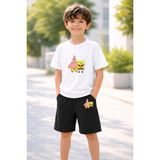 Lorvex Erkek-Kız Çocuk Tişört Şort Takım %100 Pamuk Yazlık Rahat Kalıp Baskılı T-Shirt Çocuk Kombin - 9 - 10 Yaş - 001-Beyaz