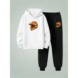 Lorvex Erkek Sweatshirt-Eşofman Takım (Çocuk-Kapüşonlu) Ateşli Kask Baskılı 3 Iplik Şardonlu - 9 - 10 Yaş - 001-Beyaz