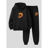 Lorvex Erkek Sweatshirt-Eşofman Takım (Çocuk-Kapüşonlu) Ateşli Kask Baskılı 3 Iplik Şardonlu - 9 - 10 Yaş - 5-Siyah