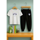 Lorvex Eşofman & Tişört Kombin Çocuk | %100 Pamuk Sporcu Tavşan Baskılı Set | Rahat Kalıp Fancy Trend - 01-Beyaz - 11 - 12 Yaş