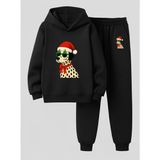Lorvex Kapüşonlu Çocuk Sweatshirt-Eşofman Takım Benekli Şapkalı Köpek Baskılı - 7 - 8 Yaş - 5-Siyah