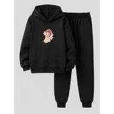 Lorvex Kapüşonlu Çocuk Sweatshirt-Eşofman Takım Çilek Bebek Baskılı - 7 - 8 Yaş - 5-Siyah
