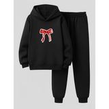Lorvex Kapüşonlu Çocuk Sweatshirt-Eşofman Takım Kırmızı Kurdele Baskılı - 9 - 10 Yaş - 5-Siyah