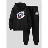 Lorvex Kapüşonlu Sweatshirt-Eşofman Takım Erkek Çocuk Renkli Futbol Topu Baskılı 3 Iplik Şardonlu - 7 - 8 Yaş - 5-Siyah