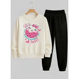 Lorvex Kız Çocuk Beyaz Sweatshirt-Eşofman Takım Bisiklet Yaka Çok Şeker Baskılı 3 Iplik Şardonlu - 11 - 12 Yaş - 001-Beyaz