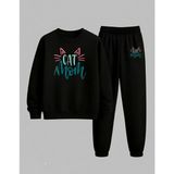 Lorvex Kız Çocuk Bisiklet Yaka Sweatshirt ve Eşofman Takım Kedi Annesi Çocuk Baskılı 3 Iplik Şardonlu - 7 - 8 Yaş - 5-Siyah