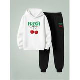 Lorvex Kız Çocuk Kapüşonlu Sweatshirt-Eşofman Takım Petit Kiraz Baskılı 3 Iplik Şardonlu - 11 - 12 Yaş - 001-Beyaz