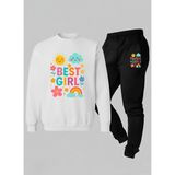 Lorvex Kız Çocuk Sweatshirt-Eşofman Takım Bisiklet Yaka Best Girl Baskılı 3 Iplik Şardonlu - 9 - 10 Yaş - 001-Beyaz