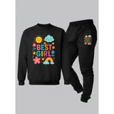 Lorvex Kız Çocuk Sweatshirt-Eşofman Takım Bisiklet Yaka Best Girl Baskılı 3 Iplik Şardonlu - 9 - 10 Yaş - 5-Siyah