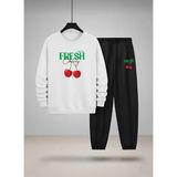 Lorvex Kız Çocuk Sweatshirt-Eşofman Takım Bisiklet Yaka Fresh Cherry Baskılı 3 Iplik Şardonlu - 9 - 10 Yaş - 001-Beyaz