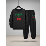 Lorvex Kız Çocuk Sweatshirt-Eşofman Takım Bisiklet Yaka Fresh Cherry Baskılı 3 Iplik Şardonlu - 9 - 10 Yaş - 5-Siyah
