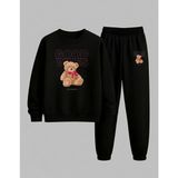 Lorvex Kız Çocuk Sweatshirt-Eşofman Takım Bisiklet Yaka Good Vıbes Baskılı 3 Iplik Şardonlu - 9 - 10 Yaş - 5-Siyah