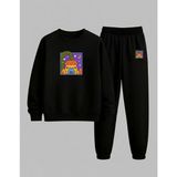 Lorvex Kız Çocuk Sweatshirt-Eşofman Takım Bisiklet Yaka Işıklı Ağaç Baskılı 3 Iplik Şardonlu - 9 - 10 Yaş - 5-Siyah