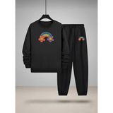 Lorvex Kız Çocuk Sweatshirt-Eşofman Takım Bisiklet Yaka Renkli Çiçekler Baskılı 3 Iplik Şardonlu - 9 - 10 Yaş - 5-Siyah