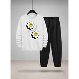 Lorvex Kız Çocuk Sweatshirt-Eşofman Takım Bisiklet Yaka Sevimli Papatya Baskılı 3 Iplik Şardonlu - 9 - 10 Yaş - 001-Beyaz