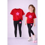 Lorvex Kız Çocuk Takım T-Shirt ve Esnek Tayt Seti %100 Pamuk Renkli Yıldız Baskı – Günlük Rahat Spor Kombin - 11 - 12 Yaş - 06R-Kırmızı