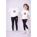 Lorvex Kız T-Shirt ve Esnek Tayt Seti Çocuk Takım %100 Pamuk Pembe Pati Baskılı – Günlük Rahat Spor Kombin - 9 - 10 Yaş - 001-Beyaz